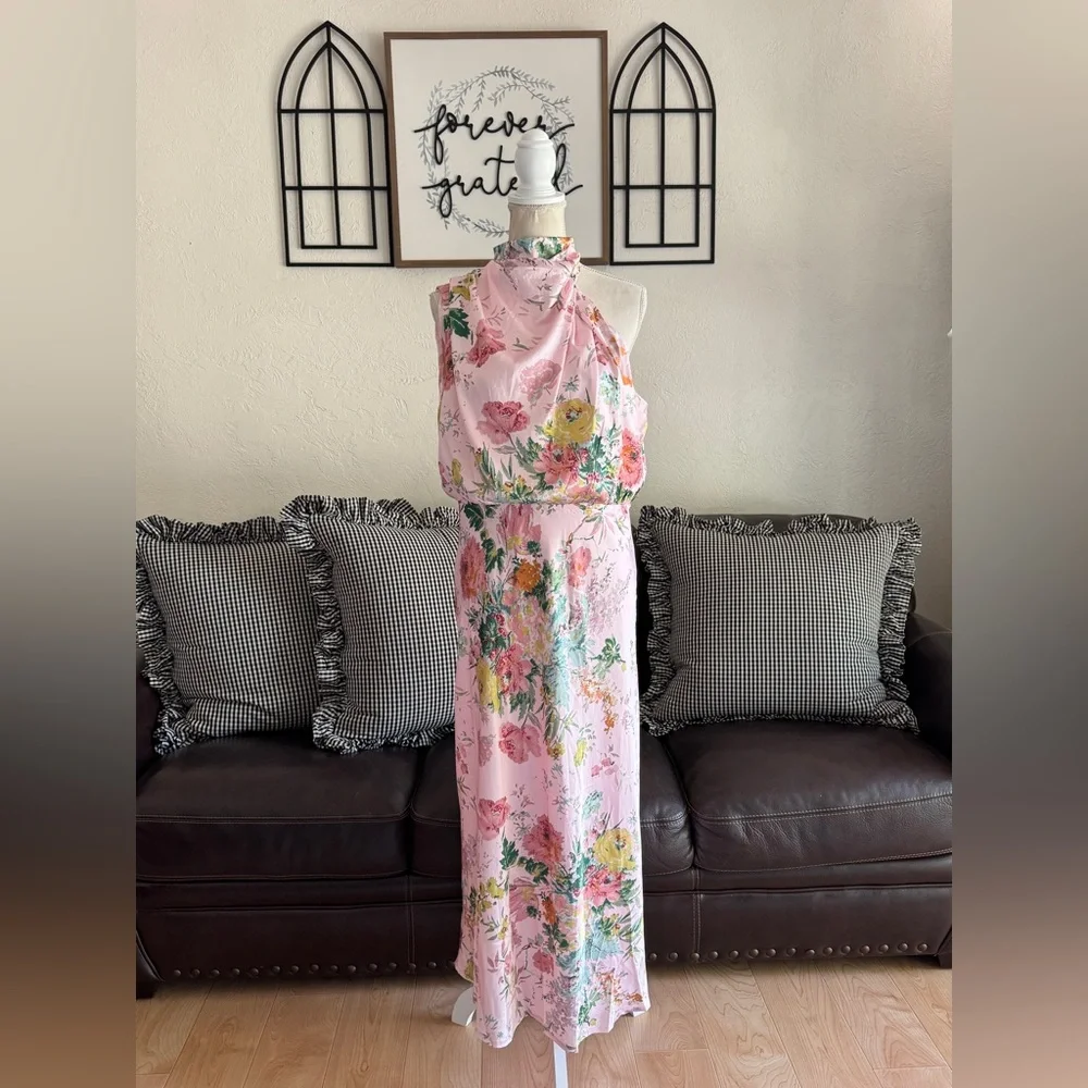 PETAL & PUP ANABELLE HALTER NECK MIDI DRESS - PINK FLORAL SIZE L - Picture 12 of 12